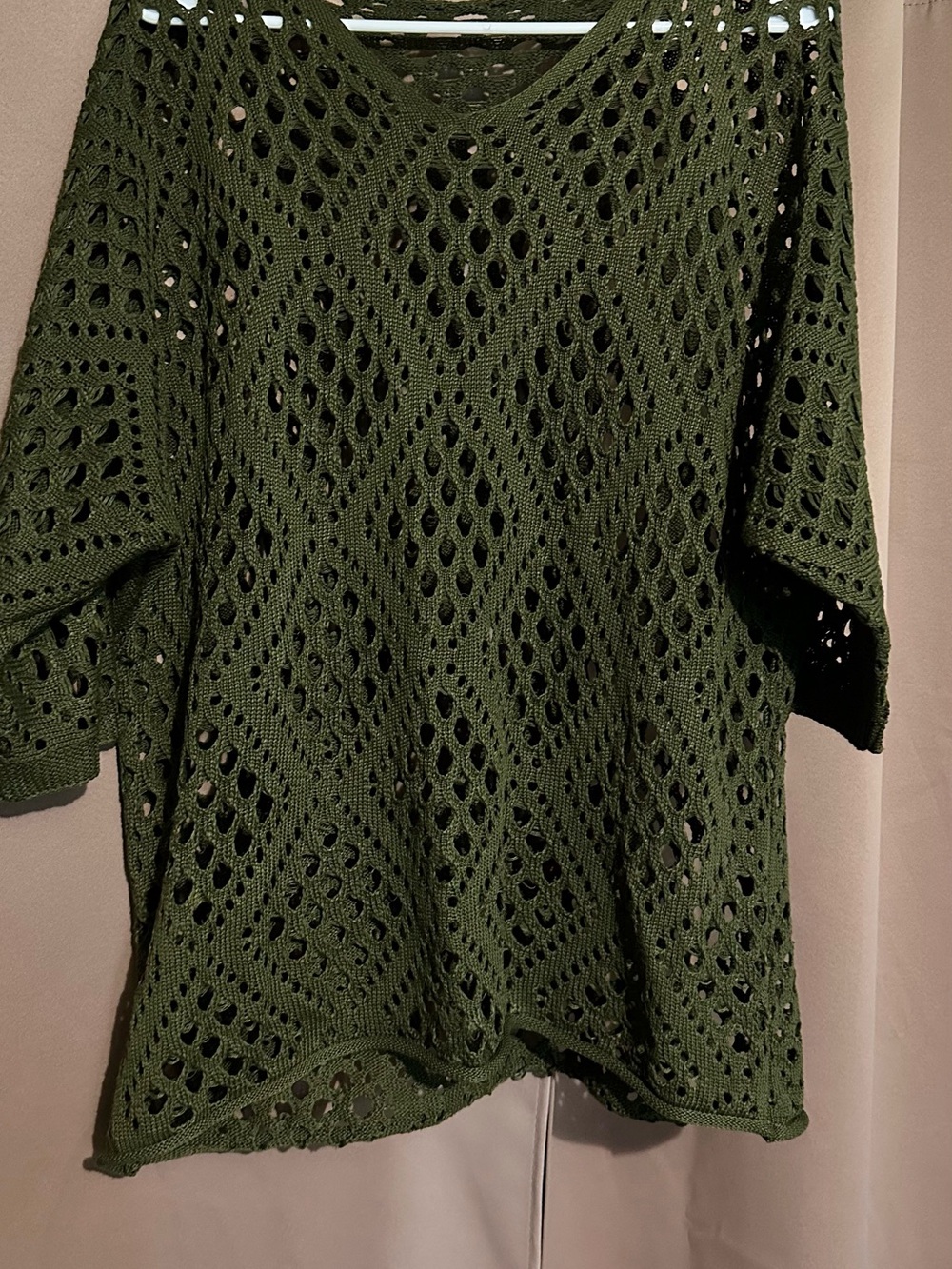 Source Unknown Olive Green Open-Knit Crewneck Sweater